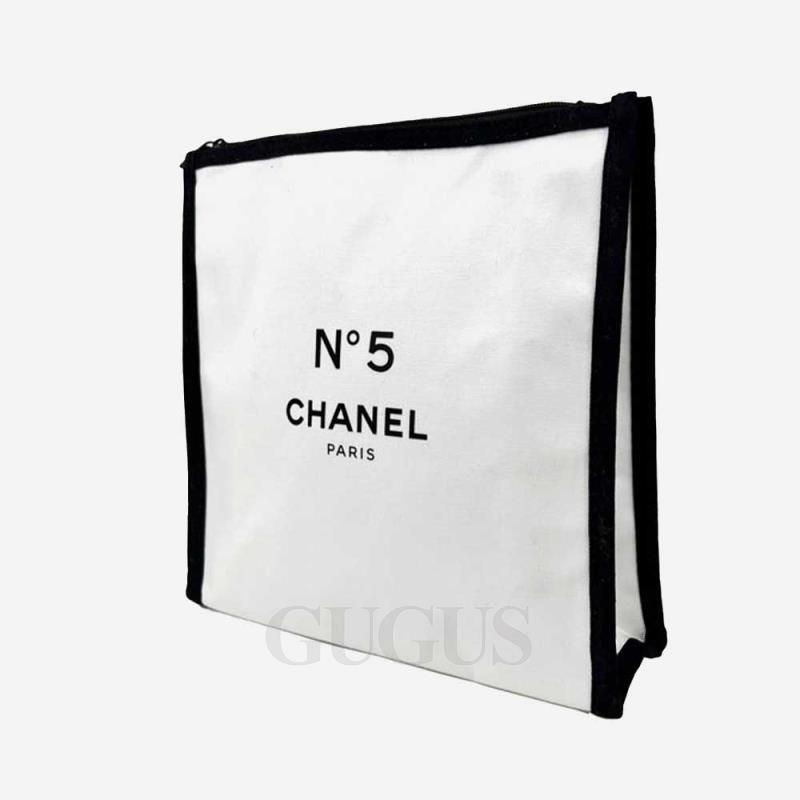 CHANEL 샤넬 넘버5 코튼 스퀘어 파우치 아이보리